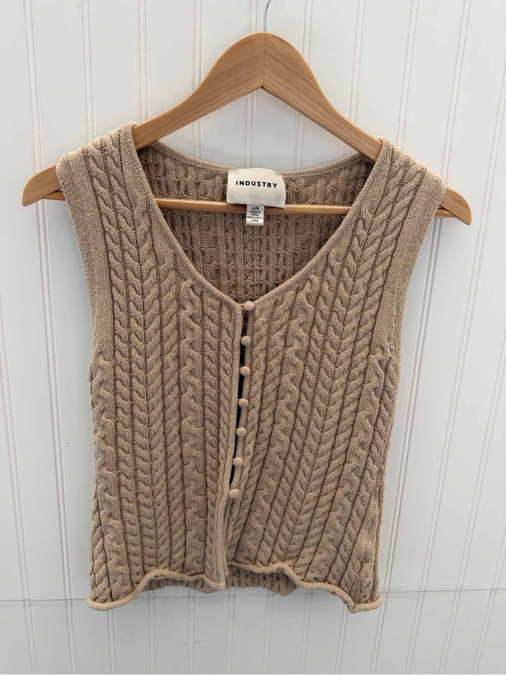 INDUSTRY Beige Cable Knit V-Neck Sweater Vest
